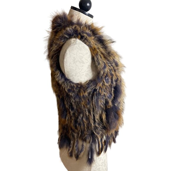 Adore Womens Vest Size Small Brown Racoon Rabbit Fur Knit Fringe Casual - Picture 5 of 8